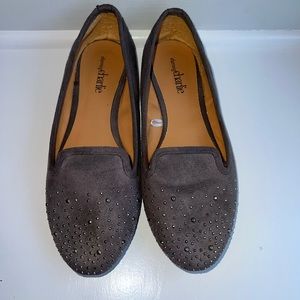 Charming Charlie Grey suede flats with rhinestone detail!